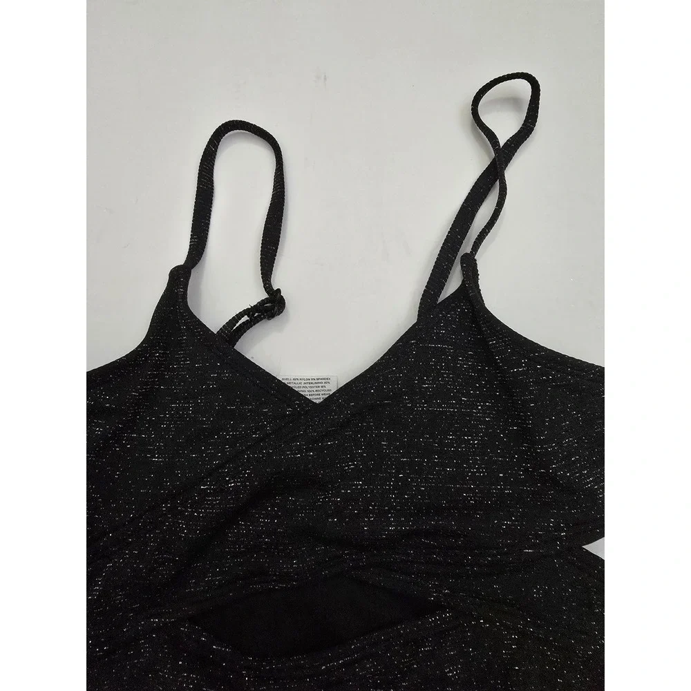 Art Class Girls Black Metallic Shimmer One Piece Swimsuit UPF 50+ M 8 NWT